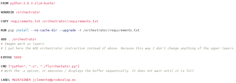 Dockerfile for building the image of the orchestrator
