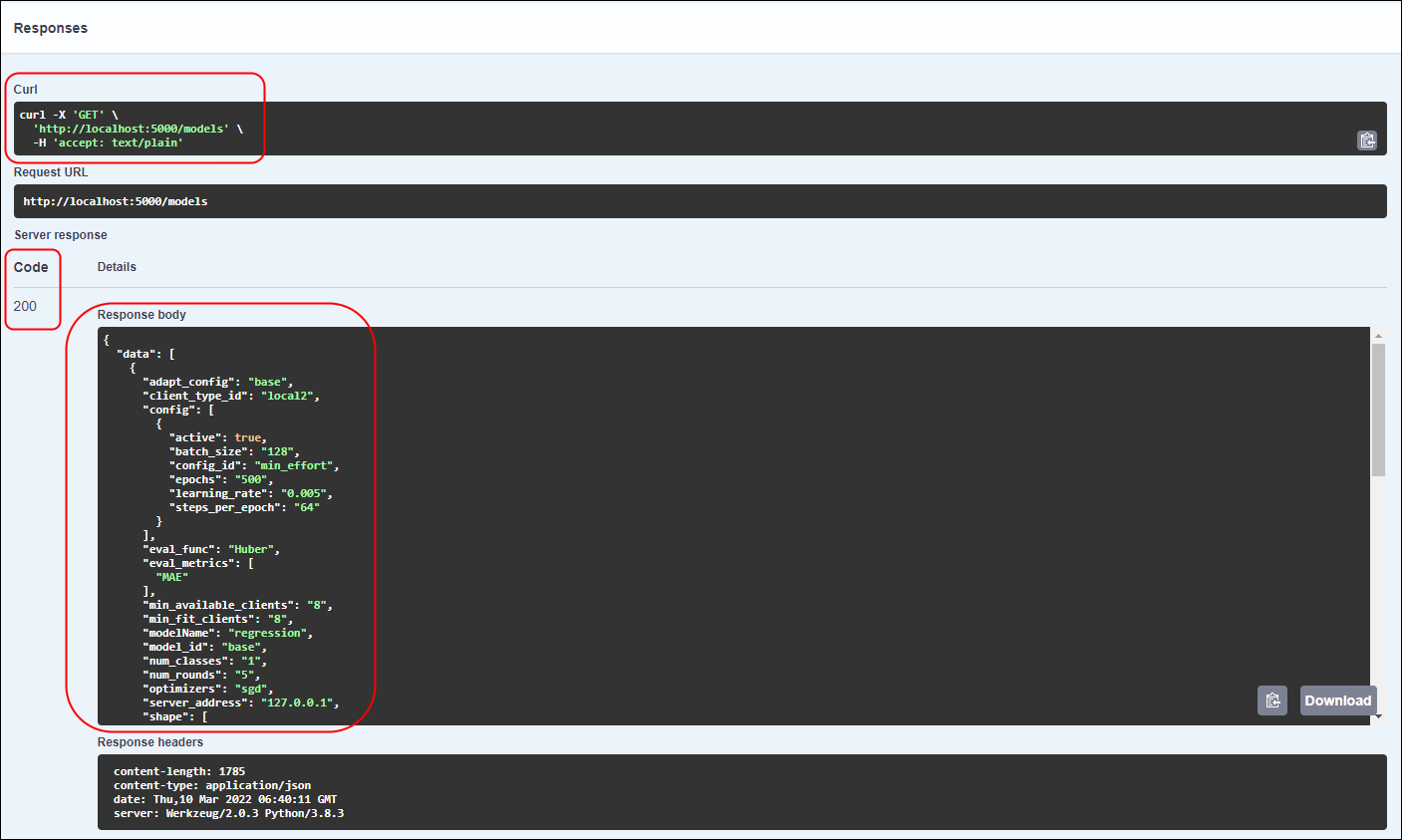 Testing models method of FL Orchestrator API