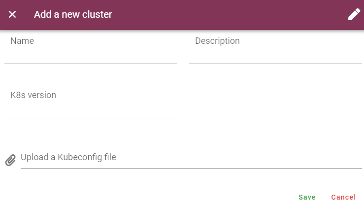 Register a new K8s cluster uploading a Kubeconfig file