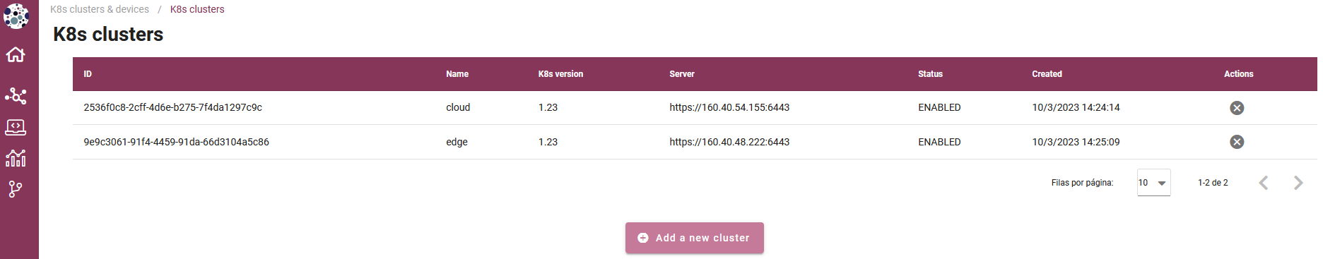 Devices management user interface